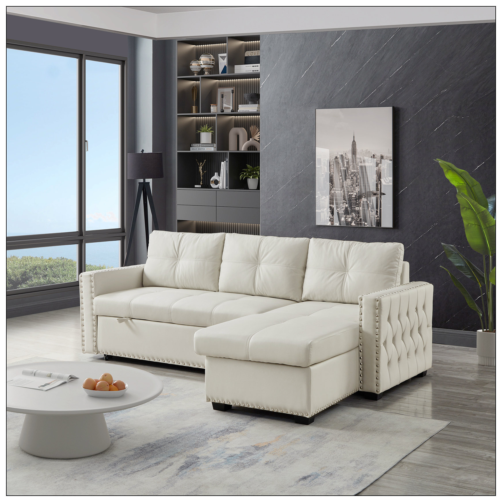 Latitude Run® 88" Convertible Pull Out Sofa Bed with Storage Chaise